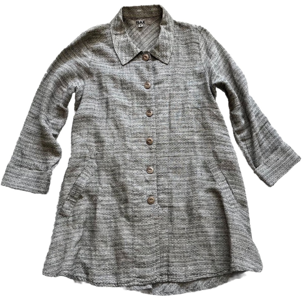 FLAX 100% LINEN BUTTON DOWN LONG LINE JACKET SIZE SMALL LAGENLOOK SOPHISTICATED